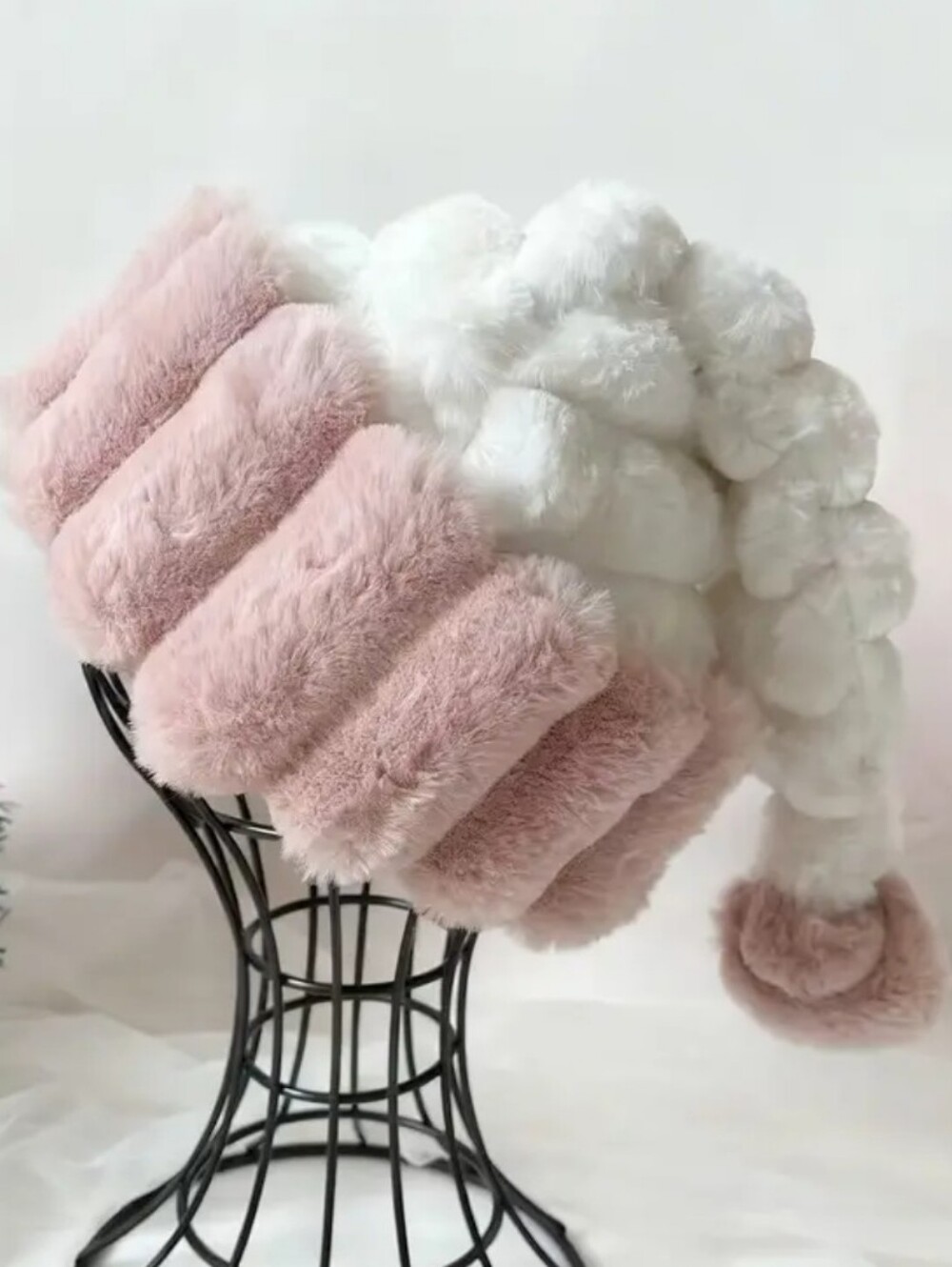 Faux Fur Pink & White Winter Christmas Hat